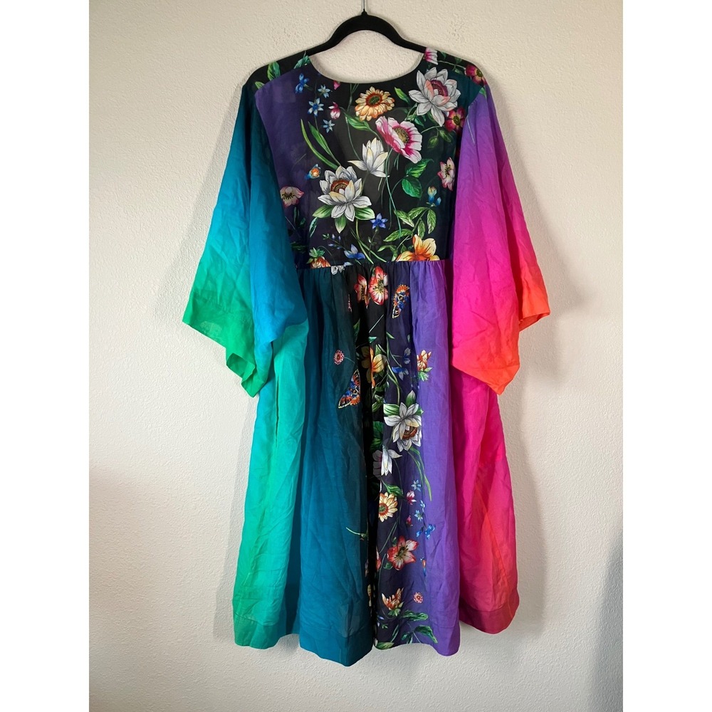 JOHNNY WAS Secret Garden Sheer Kimono Dress 1X Ombre Floral Coverup Resort Beach - Picture 14 of 15